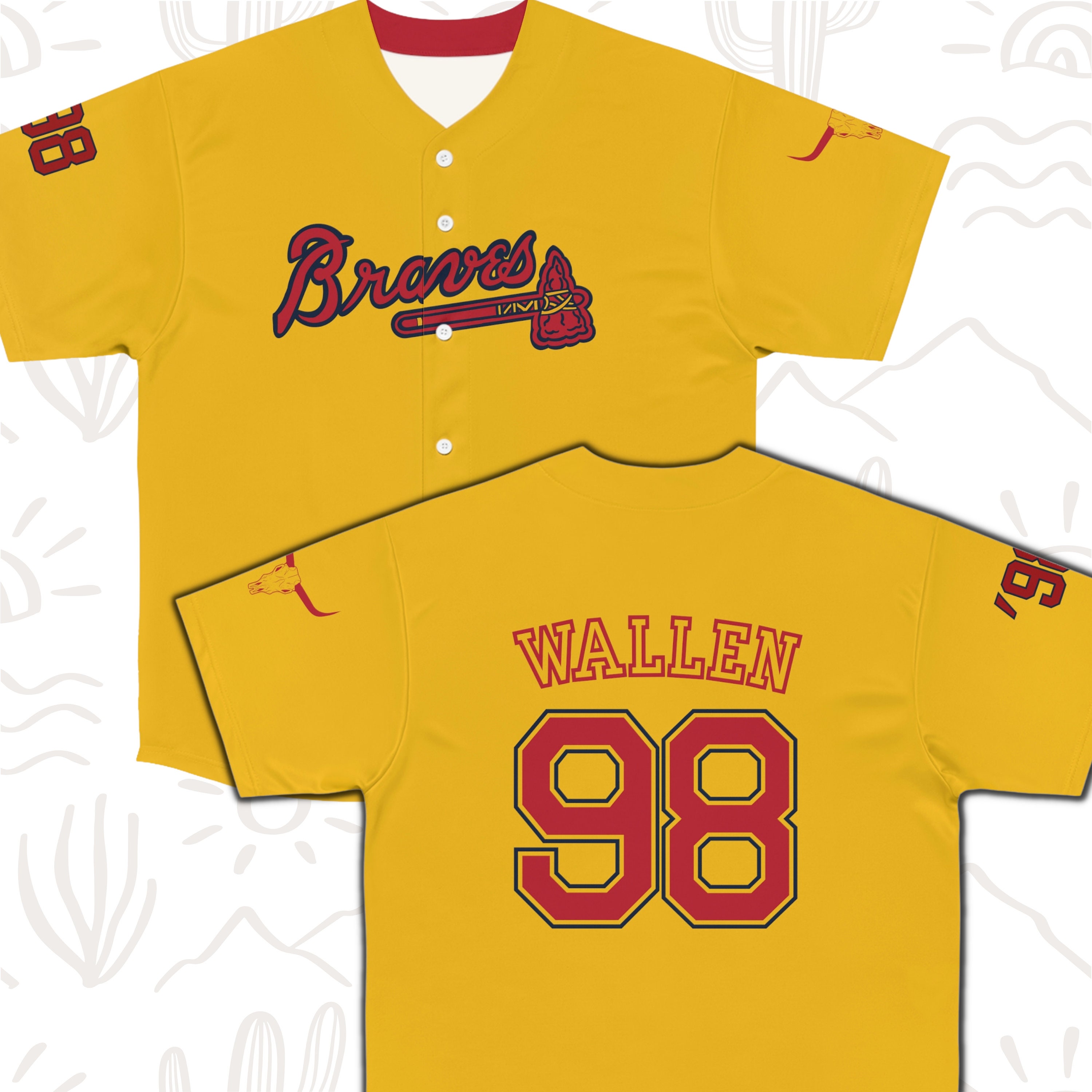98 Braves Wallen Full Button Baseball Jersey, Morgan Wallen Braves Tshirt, Oldschool Custom Numbers and Names Tennessee Baseball Jersey