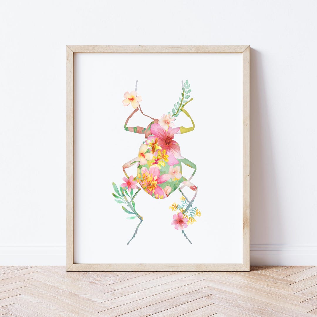 Spring Bug Artwork Floral Bug Nursery Art Print, Elegant Colorful Bug Artwork, Spring and ...