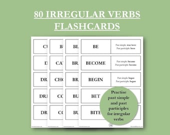 80 Common Irregular Verb Flashcards | Digital Download | Printable | Revision Activity | Language Learning