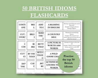 50 Common British English Idioms Flashcards | Digital Download | Printable | Revision Activity | Language Learning