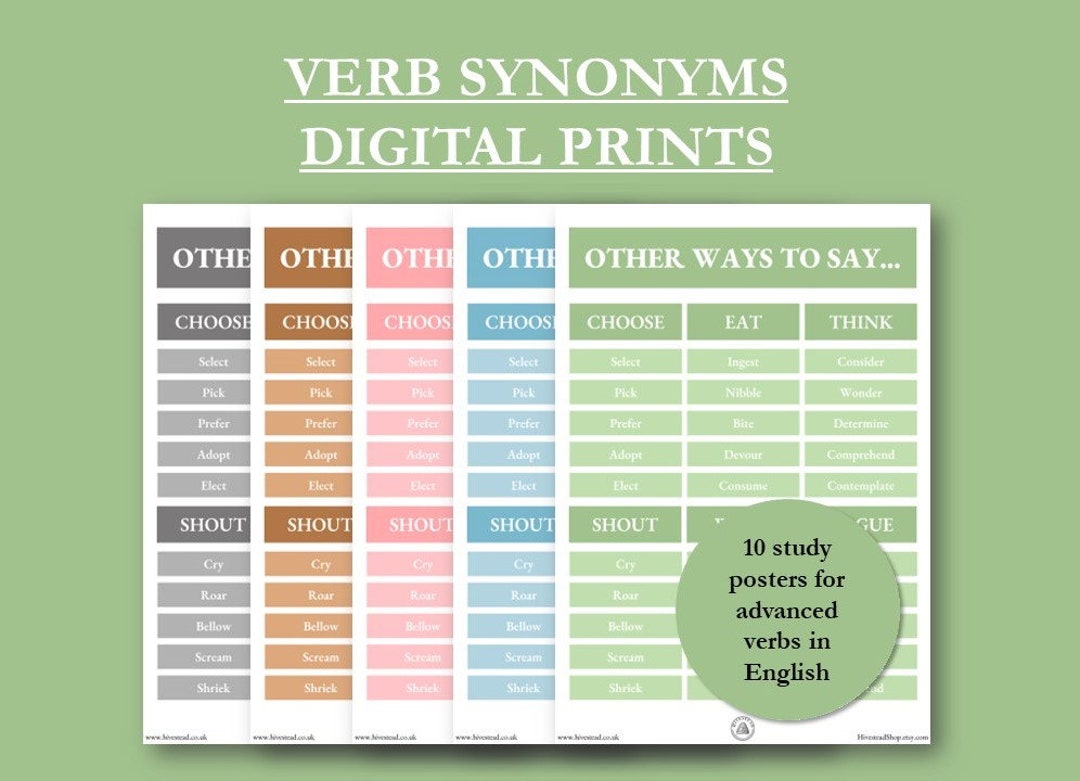 English Verb Synonyms Revision Study Print Classroom Poster Etsy