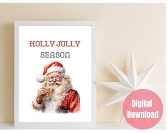 Santa Claus Navidad vacaciones imprimible pared arte digital descargar decoración de Navidad