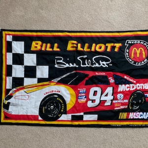 Vintage Bill Elliott #94 McDonald&#39;s Nascar Ford Thunderbird Collector Flag 3&#39; x 5&#39; 1996