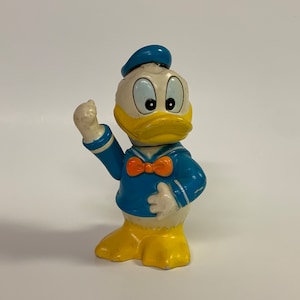 Vintage 1950s Walt Disney Productions Plastic Donald Duck Coin Piggy Bank Toy 6”