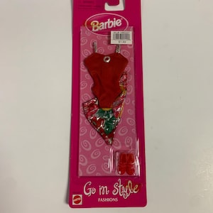 Vintage Original 1998 Mattel Barbie Go In Style Fashions Red Swimsuit Floral Wrap Bottom #68014-81 New Old Stock