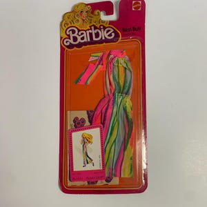 Vintage Original Barbie 1980s Best Buy Fashions #1359 Multicolor Halter Tricot Dress Pink Green New Old Stock