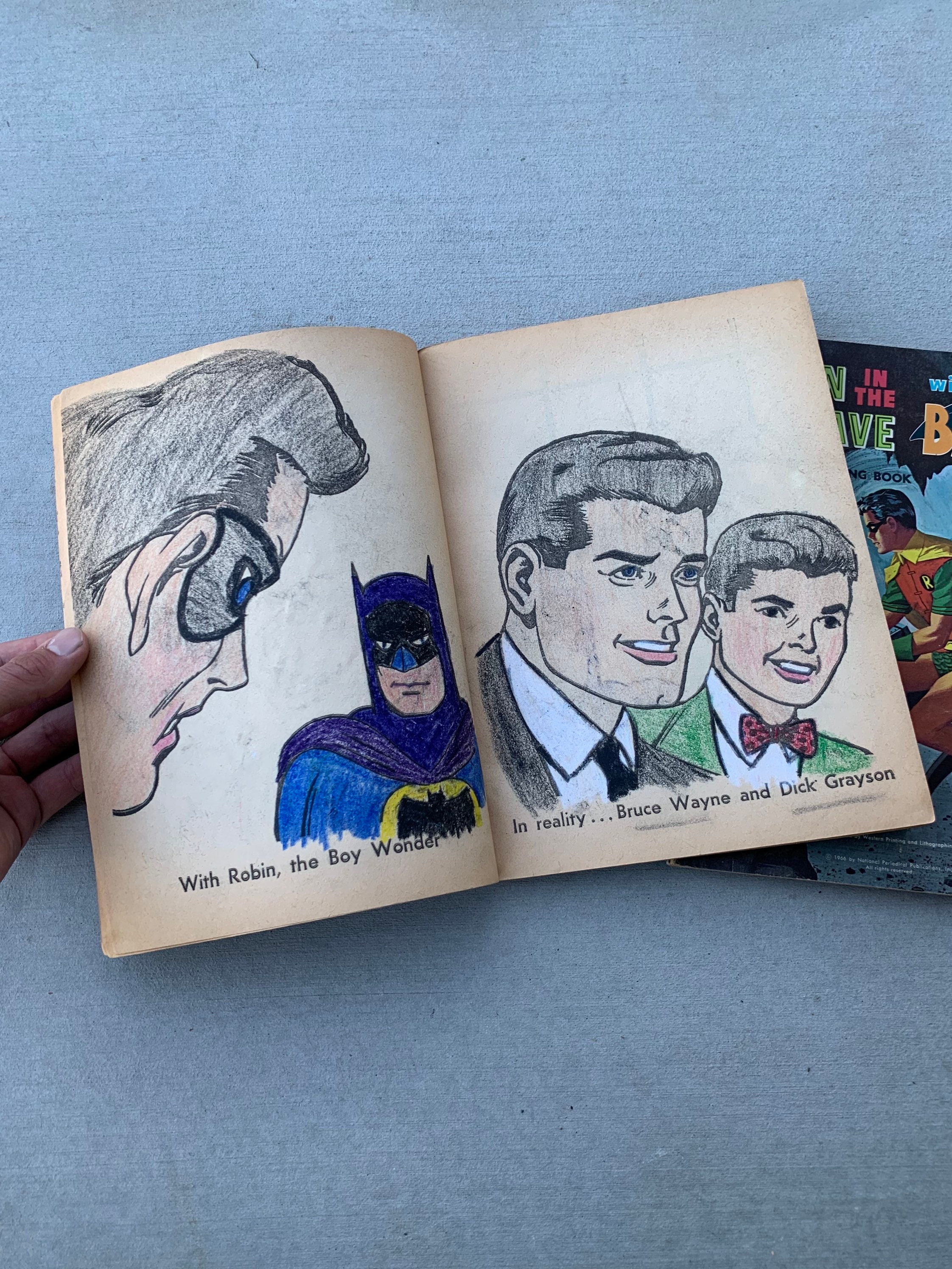 Rare 1967 Vintage Batman Coloring Books vroom Screee, robin in the