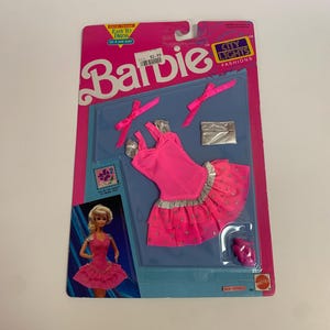 Vintage Original Barbie 1991 Mattel City Lights Fashions Evening Dress Shoes Purse Pink & Silver 664 New Old Stock