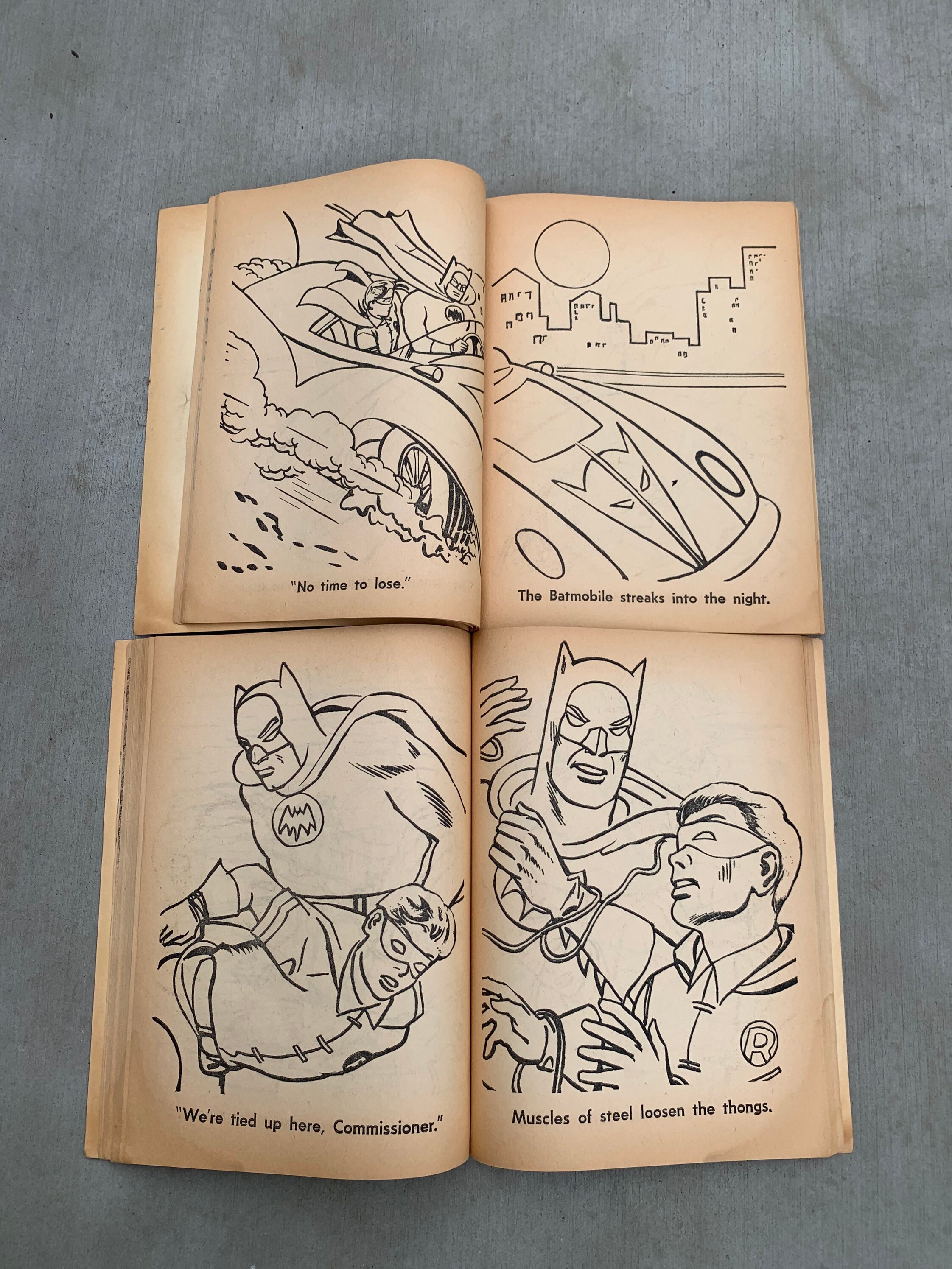 Rare 1967 Vintage Batman Coloring Books vroom Screee, robin in the