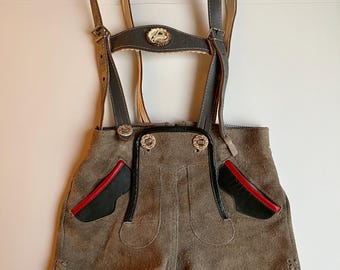 Vintage WWII Original German lederhosen Scout Suede Adjustable Straps Boy Shorts