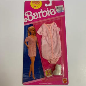 Vintage Original Barbie 1990 &quot;Dream Wear&quot; Fashion Pink Striped Night Shirt #773 New Old Stock