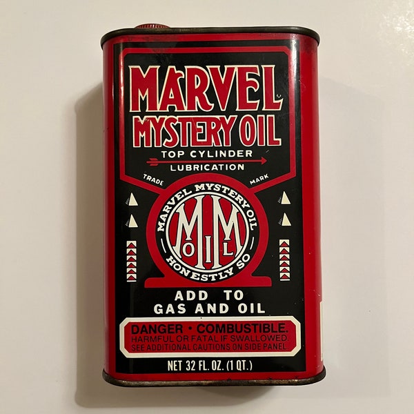 Vintage Marvel Mystery Oil Tin Quart Can Top Cylinder Lubrication Empty