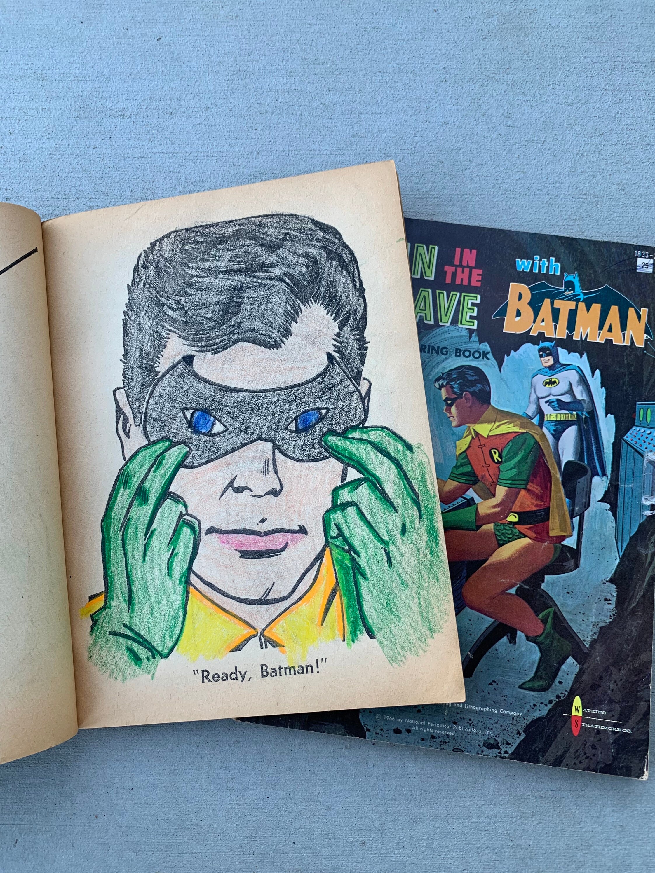 Rare 1967 Vintage Batman Coloring Books vroom Screee, robin in the