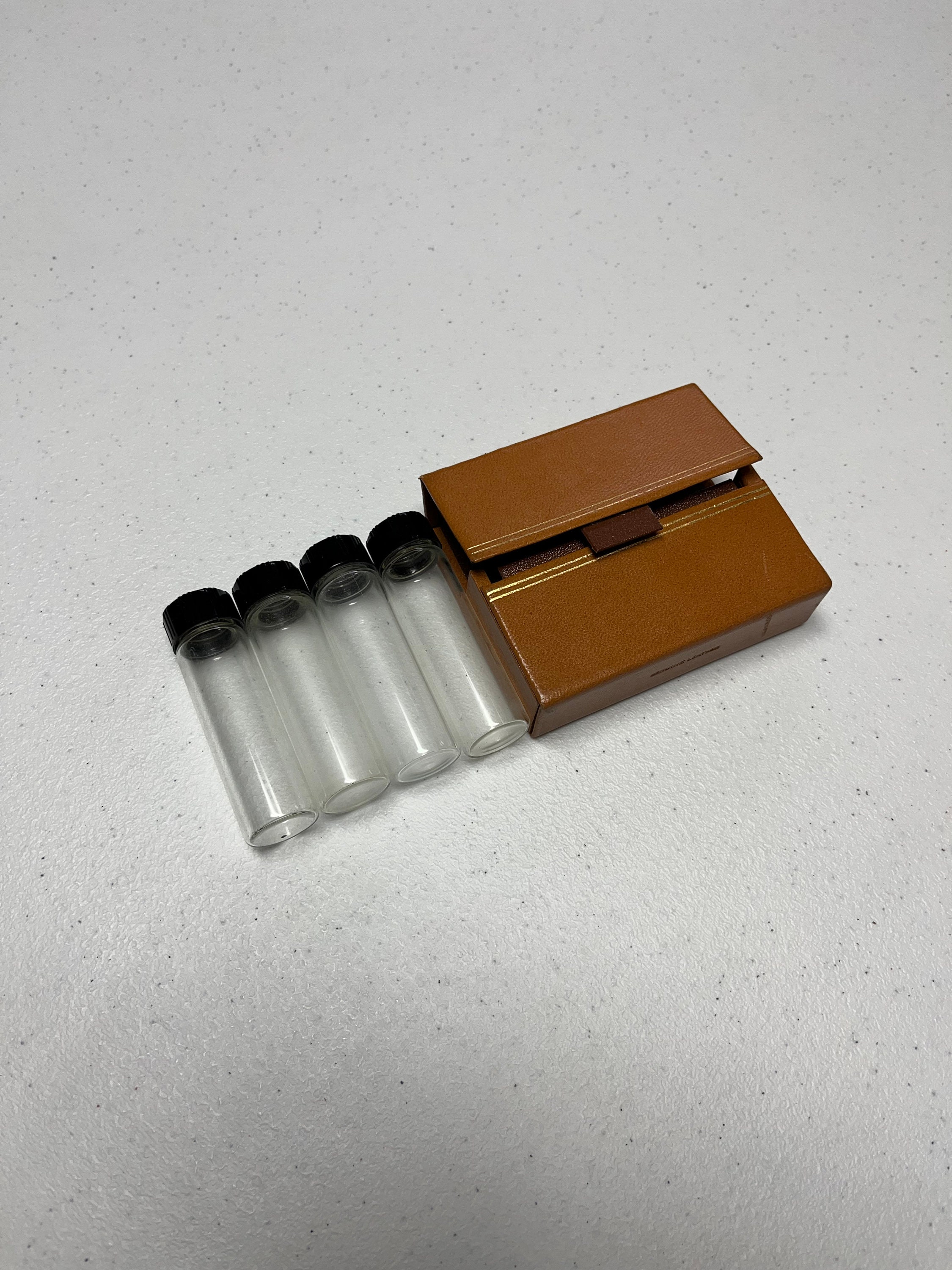 Vintage Glass Cylinder Tubes With Leather Case