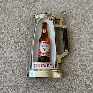 Vintage Drewrys Beer Advertising Sign Plastic Stein Bottle 16.5”x9” Man Cave