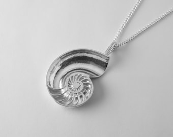 Nautilus Shell Pendant | Large Size | Sterling Silver Necklace | Handmade Ocean Jewelry