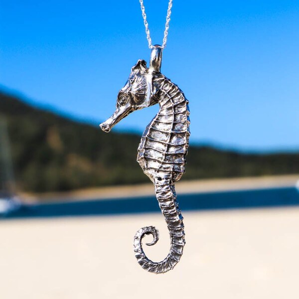 Seahorse Pendant Large | Sterling Silver Jewelry | Handmade Jewelry | Water Safe Jewelry