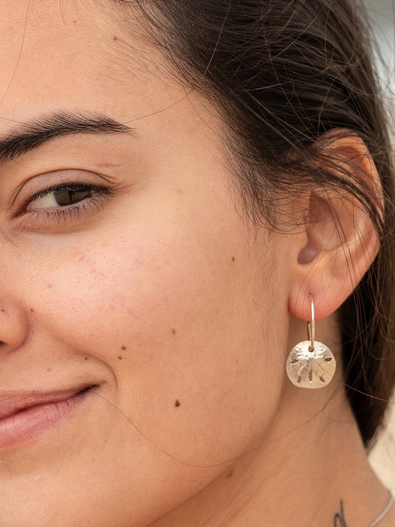 Silver Sand Dollar Earrings Sterling Silver Hoop Earrings Shell Jewelry image 5