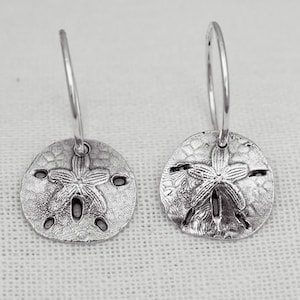 Silver Sand Dollar Earrings Sterling Silver Hoop Earrings Shell Jewelry image 2