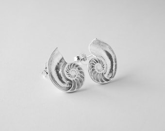 Nautilus Shell Studs | Sterling Silver Earrings | Handmade Ocean Inspired Jewelry