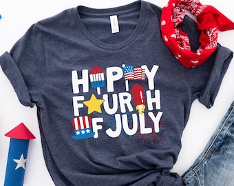 Happy Fourth of Juli Shirt, 4. Juli T-Shirt, Vierter Juli Shirt, Unabhängigkeitstag Shirt, Retro Amerika Shirt, Shirt mit amerikanischer Flagge