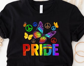 Pride Butterfly Peace Shirt, Pride Shirt, Hippie Pride Shirt, Love Is Love Shirt, Gay Shirt, LGBTQ+ Shirt, Gay Rights Shirt, Equality Shirt
