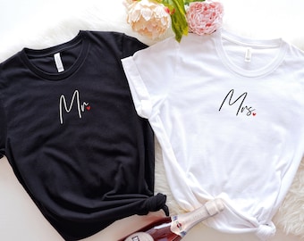Besticktes Mr And Mrs Shirt, besticktes Paar Shirt, bestickter Mann und Frau Shirt, besticktes Shirt, Ehemann und Frau Shirt