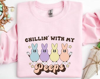 Chillin' With My Peeps Shirt, Bunny Shirts, Easter Shirt For Women, Easter Matching Shirts, Easter Family Shirt, Cute Easter Shirts