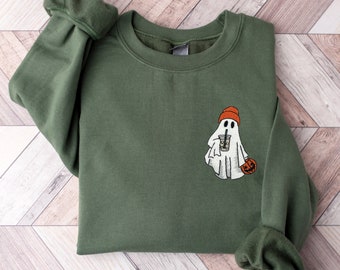 Halloween Embroidered Sweatshirt, Halloween Sweatshirt, Embroidered Halloween Sweatshirt, Ghost Sweatshirt, Womens Halloween Sweatshirt