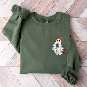 Halloween Embroidered Sweatshirt, Halloween Sweatshirt, Embroidered Halloween Sweatshirt, Ghost Sweatshirt, Womens Halloween Sweatshirt