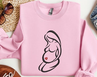 Embroidered Pregnant Mom Shirt, Embroidered Pregnant Mom Shirt, New Mom Shirt, Mom Sweatshirt, Embroidered Gift For Mom, Mothers Day Gift
