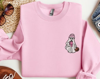 Embroidered Cute Ghost Sweatshirt, Embroidered Halloween Shirt, Halloween Ghost Sweatshirt, Cute Halloween Shirt, Halloween Cute Ghost Shirt