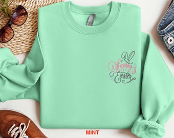 Embroidered Easter Day Sweatshirt, Embroidered Happy Easter Sweatshirt, Embroidered Happy Easter Shirt, Cute Happy Easter Sweatshirt