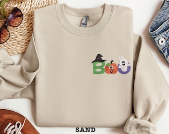 Embroidered Boo Sweatshirt, Embroidered Halloween Shirt, Halloween Ghost Shirt, Cute Halloween Shirt, Halloween Pumpkin Shirt, Boo Shirt