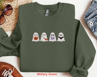 Embroidered Cute Ghost Sweatshirt, Embroidered Halloween Shirt, Halloween Ghost Sweatshirt, Cute Halloween Shirt, Halloween Cute Ghost Shirt