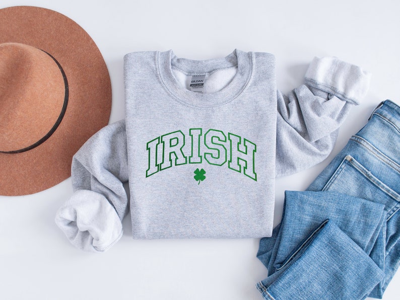Embroidered St Patricks Day Sweatshirt, Embroidered Irish Sweatshirt, Embroidered Clover Shirt, Irish Shirt, Embroidered St Patricks Day Tee image 3