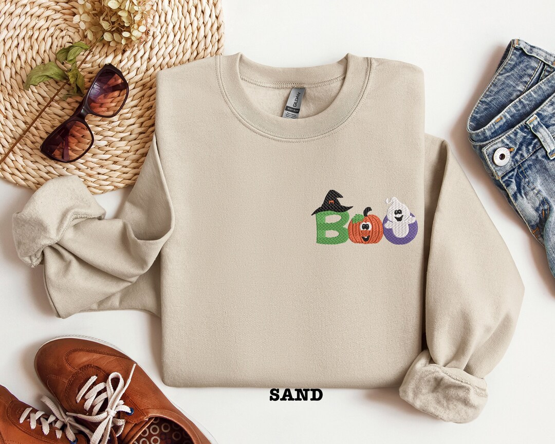Embroidered Boo Sweatshirt, Embroidered Halloween Shirt, Halloween ...