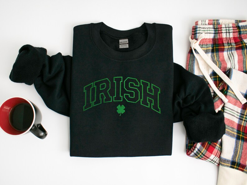 Embroidered St Patricks Day Sweatshirt, Embroidered Irish Sweatshirt, Embroidered Clover Shirt, Irish Shirt, Embroidered St Patricks Day Tee image 5