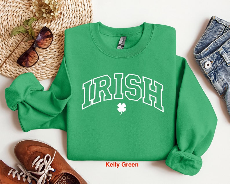 Embroidered St Patricks Day Sweatshirt, Embroidered Irish Sweatshirt, Embroidered Clover Shirt, Irish Shirt, Embroidered St Patricks Day Tee image 1