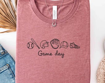 Embroidered Game Day Shirt, Baseball Icons Crewneck, Minimalist Sports T-Shirt, Cute Game Day Outfit, Sports Fan Gift, Baseball Lover Shirt