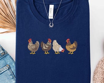 Embroidered Chicken Shirt, Farm Animal Crewneck, Hen Embroidery Shirt, Country Life Pullover, Cozy Farmer Gift, Rustic Aesthetic Sweatshirt