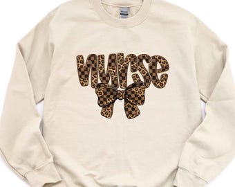 Retro Leopard Nurse Shirt, Coquette RN Tee, Cute Animal Print Nursing School Top, New Nurse Graduation Gift for Women,Nurse Appreciation Tee