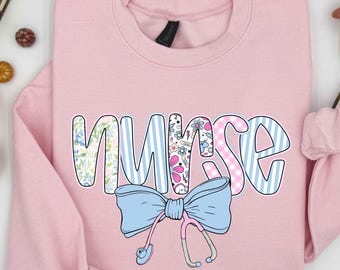 Floral Nurse Sweatshirt, Cute Spring RN T Shirt, Coquette Bow Nursing Tee, Nurse Appreciation Gift for Women, Registered Nurse Shirts