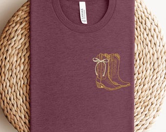 Embroidered Cowboy Boots Shirt, Western Cowgirl Tee, Country Music Outfit, Rodeo Shirt, Western Aesthetic T-Shirt, Country Girl Sweatshirt
