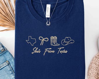 Embroidered Texas Shirt, Western Cowgirl Sweatshirt, Boots Hat Bow Tee, Southern Style T-Shirt, Country Girl Gift,Proud Texan Embroidery Top