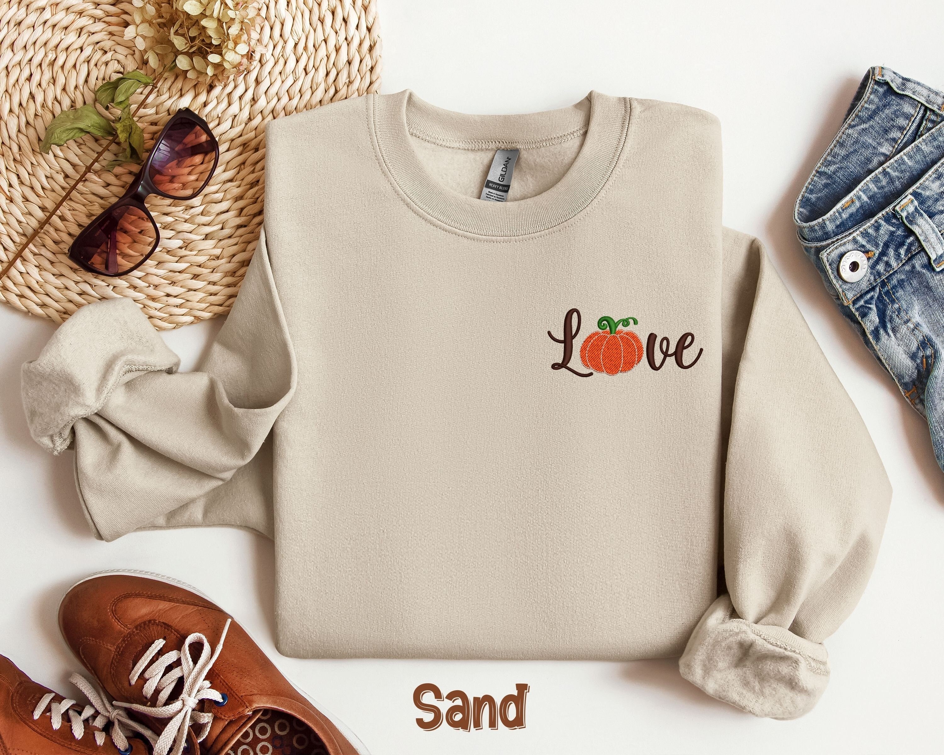 Thanksgiving Love Shirt, Embroidered Thanksgiving Shirt, Embroidered Love Shirt, Love Pumpkin Sweatshirt, Embroidered Pumpkin Sweatshirt