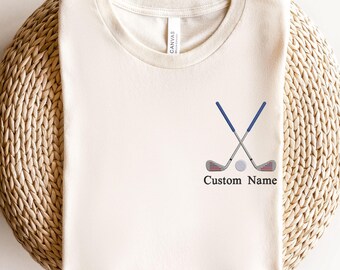 Embroidered Custom Golf Shirt, Personalized Name Golf Tee, Golf Club Embroidery, Minimalist Golfer T-Shirt, Golf Lover Gift, Dad Golfer Tee