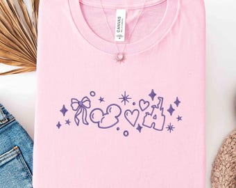 Embroidered Cute Magic Castle Shirt, Fairy Tale Inspired Sweatshirt, Bow Heart Star Tee, Fantasy Princess Vibe Shirt, Minimal Line Art Gift