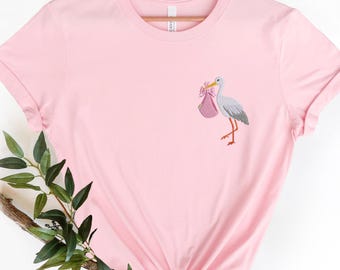 Embroidered Mama Shirt, Stork Baby Announcement Tee, Mother’s Day Gift, New Mom T-Shirt, Cute Pregnancy Reveal, First Time Mom Sweatshirt