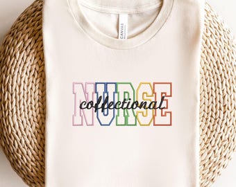 Embroidered Colorful Nurse Correctional Shirt, Retro NURSE Crewneck, Nursing Student T-Shirt, RN Appreciation Gift, Healthcare Worker Tee